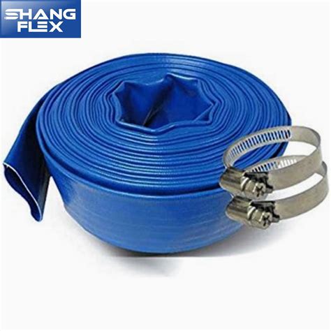 Blue Pvc Flexible Pipe Light Duty Layflat Hose W P Bar With Clamps