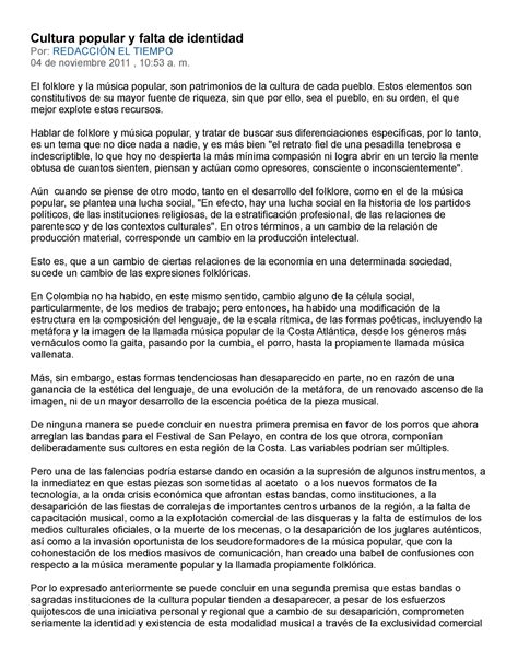 Cultura popular y falta de identidad - m. El folklore y la música