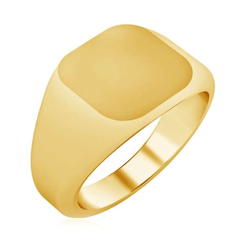 Mens 12mm Cushion Square Shape Signet Ring In 14K Yellow Gold