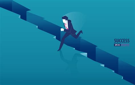 Isometric Businessman Jumping Over The Gap Between Cliffs Business