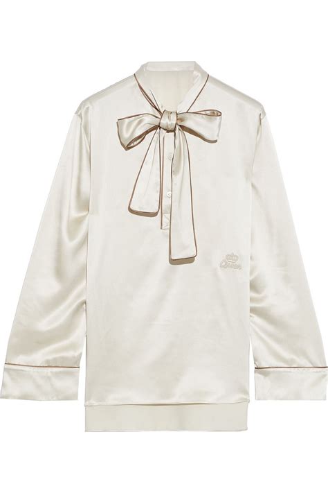 Buy Dolce Gabbana Pussy Bow Embroidered Silk Satin Blouse Ivory At Off Editorialist