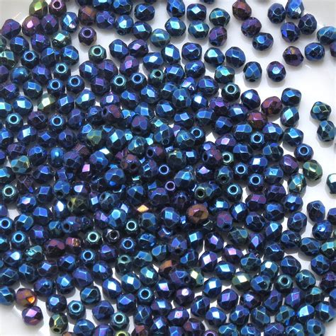 3mm Fire Polished Beads Jet Blue Iris Czech Faceted Round Beads 50 Beads Etsy