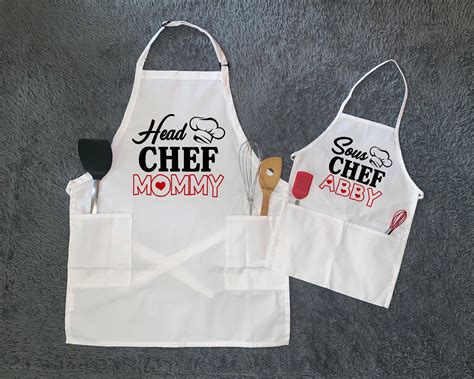 Personalized Head Chef Sous Chef Matching Aprons Wpockets Etsy