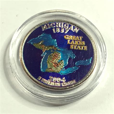 2004 P Colorized Michigan State Commemorative Quarter Specialized Coloring In Protective Capsule