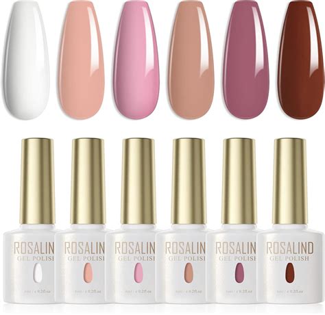 ROSALIND Lot Vernis Semi Permanent Blanc Nude Rose Marron Rouge Foncé 6 Couleurs Vernis à Ongles