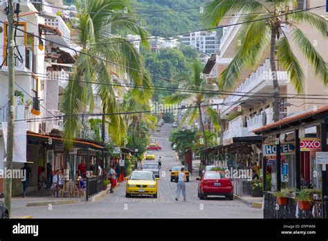 Taxis And Street Scene Downtown Puerto Vallarta Jalisco Mexico