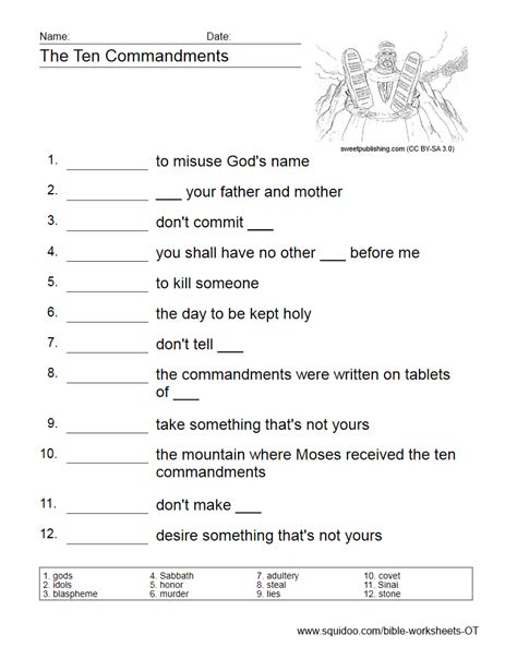 Ten Commandments Worksheets Ten Commandments Bible Quiz For