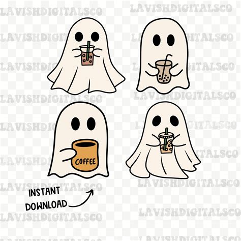 Ghost Drinking Coffee Png Sublimation Design Digital Etsy Canada