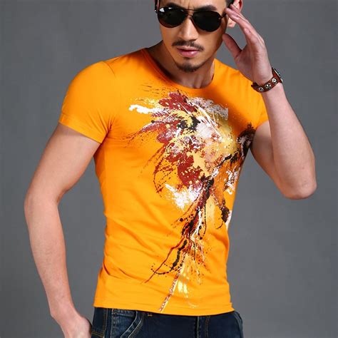 Hot Summer Men T Shirts Fashion Print Cotton Elasticity Casual T