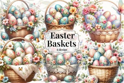 Watercolor Floral Easter Baskets Clipart Graphic By Vertex Creative