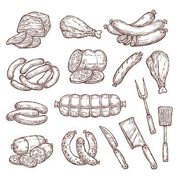 Pork Beef Steak Vector Hd PNG Images Beef And Pork Sketches Sausages