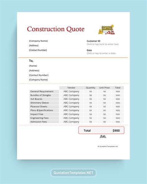 Construction Quote Template Excel Word Pdf Google Docs Google