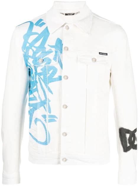 Dolce And Gabbana Graffiti Print Denim Jacket White Farfetch