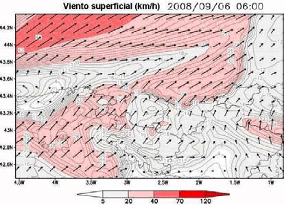 Examples of wind surface map and meteogram from meteorological ...