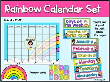 Rainbow Calendar Set By Educaclipart TPT