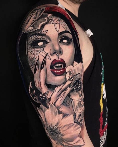 Tattoo Girl Vampire Black And Grey Tattoos Girl Shoulder Tattoos