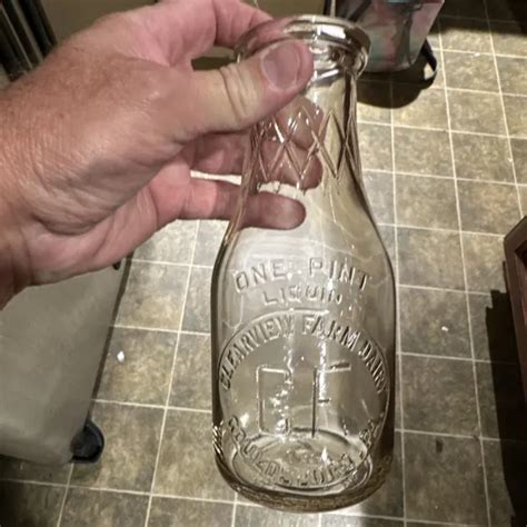 CLEARVIEW FARM DAIRY Embossed Pint Milk Bottle Gouldsboro Pennsylvania