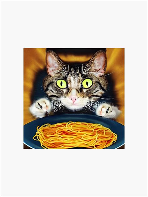 "cat eating spaghetti meme" Sticker for Sale by Mebbotai | Redbubble