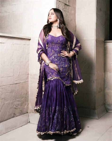 Sonakshi Sinha Making Style Statement In Purple Sharara Suit