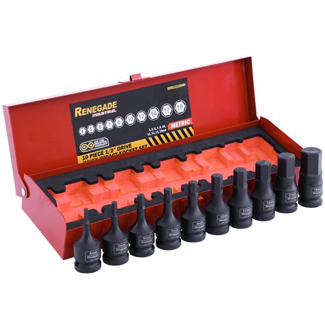 Renegade Industrial 1 2 Drive 10 Piece Metric Inhex Impact Sockets Set Riis1210hm Tradetools