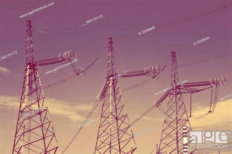 High Voltage Line Of Electricity Transmissions Stock Photo Picture