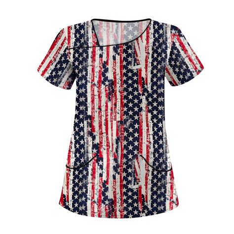 Uocefik Plus Size Scrubs Top For Women Th Of July Short Sleeve Usa