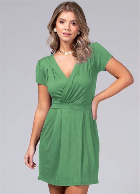 Vestido Verde Claro Decote Transpassado Quintess