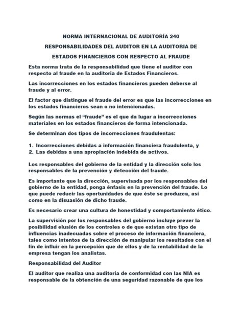 Norma Internacional De AuditorÍa 240 Responsabilidad Del Auditor Con