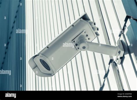 Outdoor Street Cctv Security Camera Installed On The Building Wall In