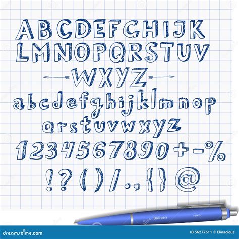 Doodle Sketch Font Hand Drawn With Blue Pen Stock Vector Illustration