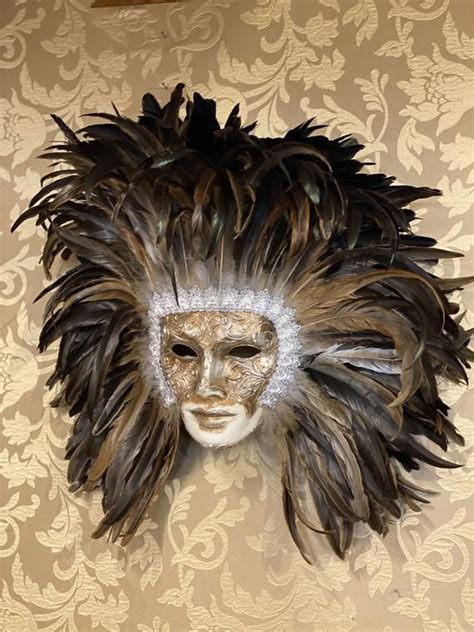 Venetian Mask Carnival Mask With Feathers Mens Or Etsy Masque