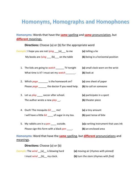 Homonyms Homophones And Homographs Worksheet Live Worksheets