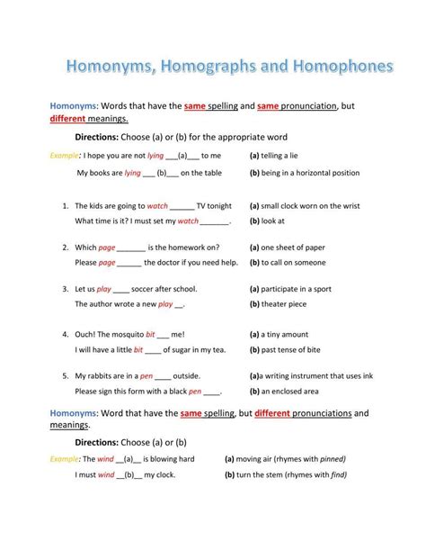 Homophones And Homographs Test Worksheet Live Worksheets