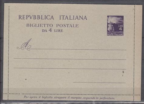 Italia 1947 Biglietto Postale Da 4 Lire Riemesso Con Dicitura