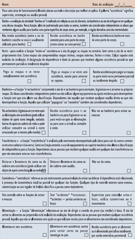 Enfermagem Para Auxiliares Anexo Avalia O Das Atividades B Sicas