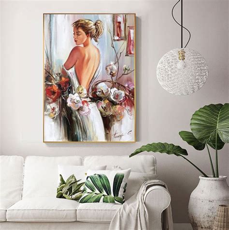 Pretty Woman Wall Art Lady Painting On Canvas Beautiful Girl Etsy