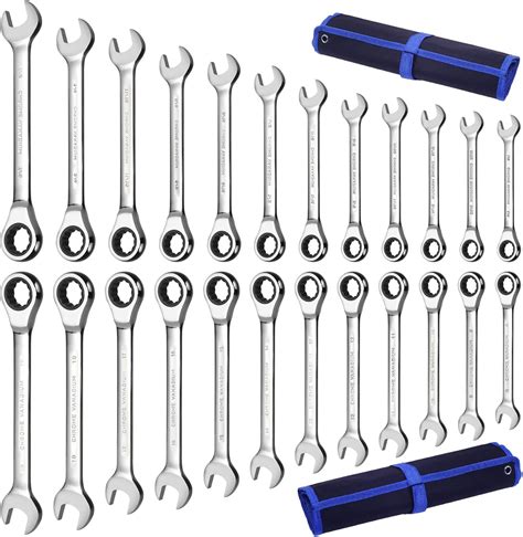 Qnkaa Pcs Ratcheting Wrench Set With Rollup Pouches Metric Mm To