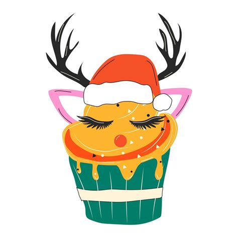 Cupcakes Of Face Of A Cute Christmas Deer Flat Design Vector Illustration Cartoon 13571880