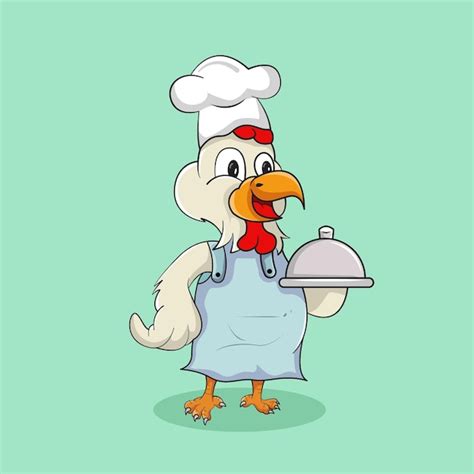 Le Chef De Poulet Apporte De La Nourriture Vecteur De Mascotte Mignon