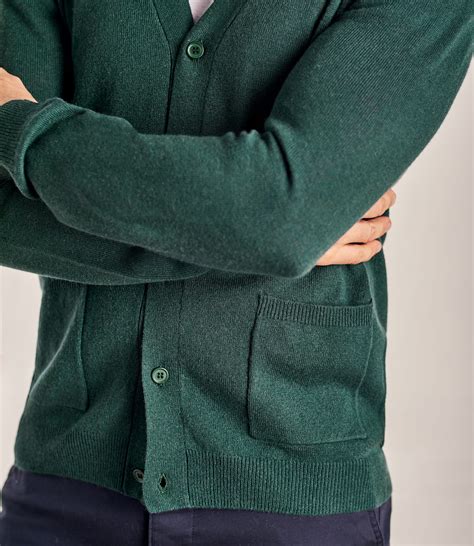 Capri Green Mens Cashmere Merino V Neck Cardigan Woolovers Uk