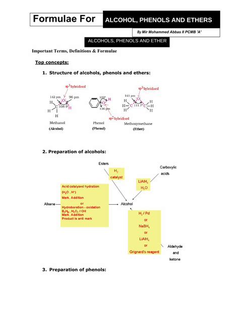 Pdf Formulae For Alcohol Phenols And Ethers Pdf File Structure