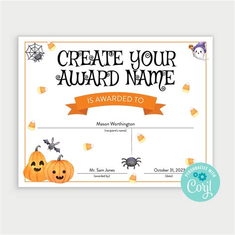 Printable Halloween Pumpkin Carving Award Certificate, Editable Award ...