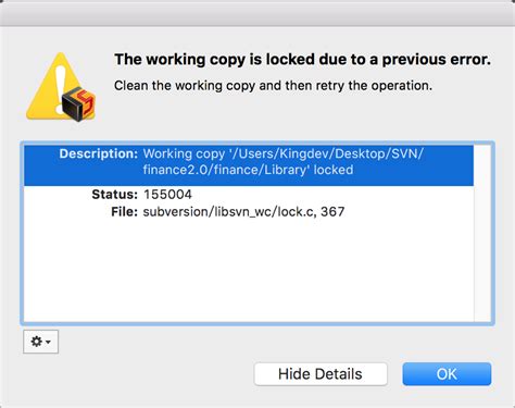 Svnthe Working Copy Is Locked Due To A Previous Error Csdn