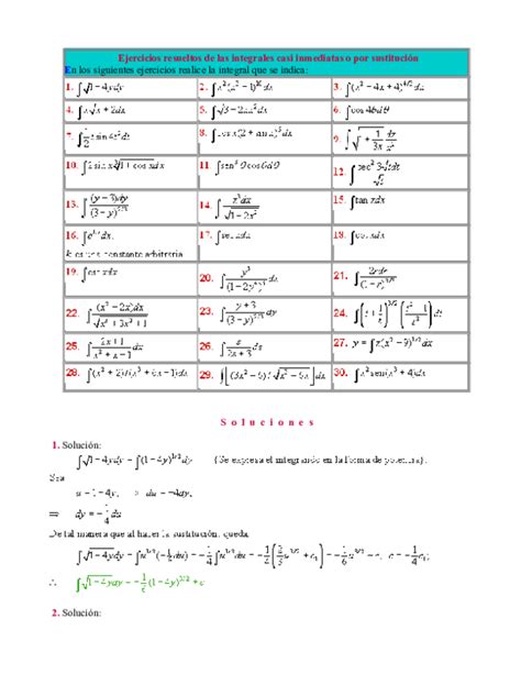 Doc Ejercicios Resueltos De Las Integrales Casi Inmediatas O Por Sustitucion Gilmer Pat