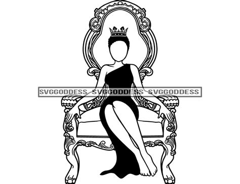 No Face Black Queen Sitting On Throne In Bw Crowned Svg  Png Vector Designsbyaymara