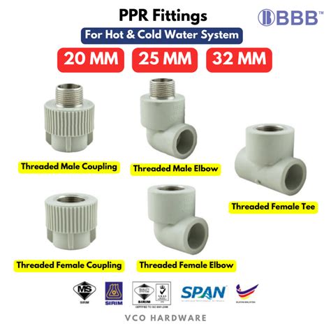 Bina SIRIM PPR Threaded Fittings For Hot Cold Water Coupling Elbow Tee MTA FTA MB FB FT