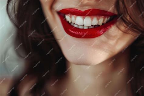 Premium Photo Closeup Portrait Of A Smiling Woman With Bright Red