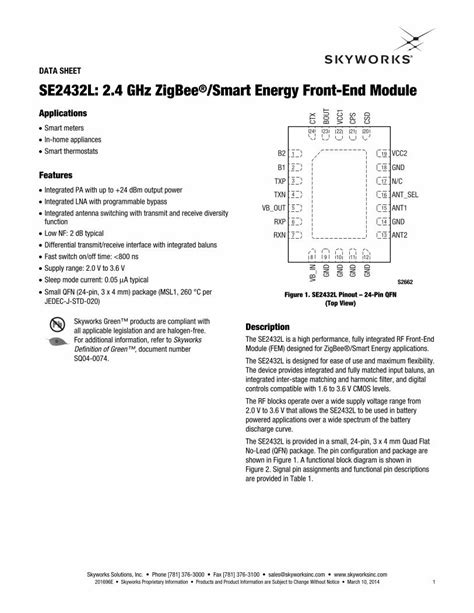 Pdf Data Sheet Smart Energy Front End Module Data Sheet Se L