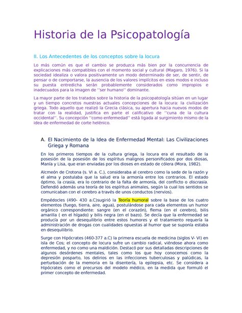 Historia De La Psicopatolog A Resumen Historia De La Psicopatolog A