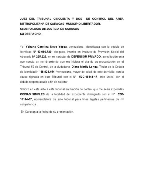 Escrito Solicitud Al Tribunal De Copias Simple O Certificadas Pdf